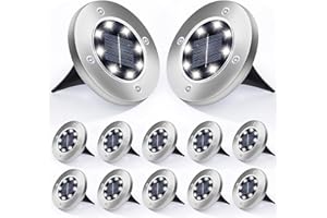 Aogist 12 Pack Solar Disk Lights - 8 LED In-Ground Outdoor Landscape Lights for Pathway, Yard, Walkway, Patio, Lawn Path (Cold White)