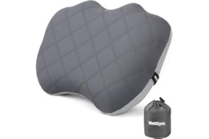WellSync Camping Pillow with Removable Soft Cooling Cover, Ultralight Inflatable Travel Pillow for Neck Lumbar Support, Upgrade Backpacking Air Pillows for Camping, Hiking, Backpacking