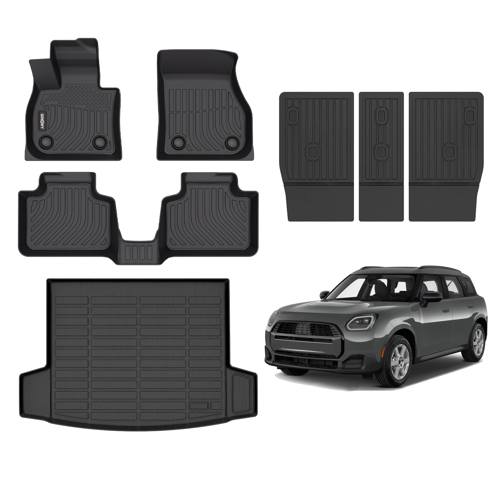 GINOWY-Floor Mats & Cargo Liner for Mini Countryman 2025 2026 (Not for SE&Electric), TPE All Weather Countryman Car Mats Non-Slip Trunk Mat Floor Liners Waterproof Accessories Mats Black Image
