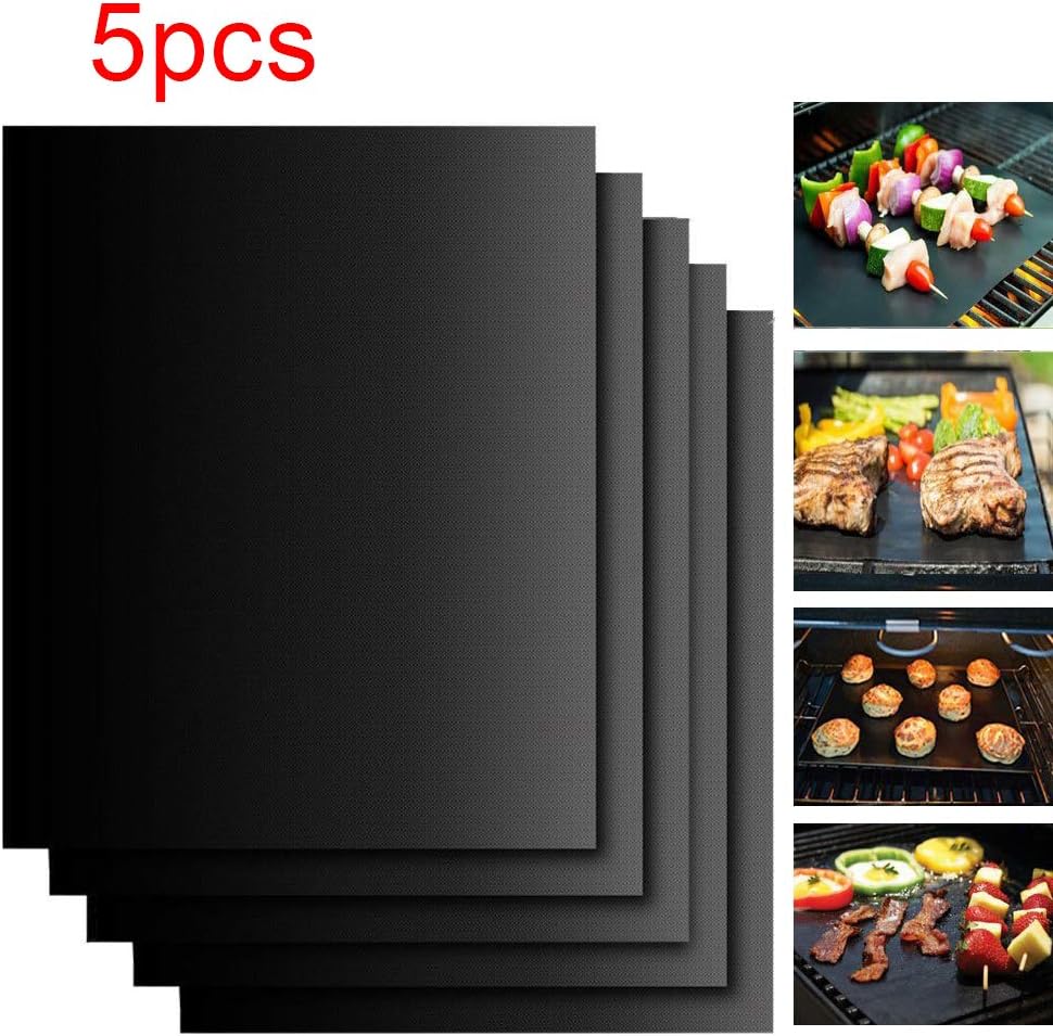 BBQ Grill Mat, Non-Stick and Heat Resistant Mats for Charcoal, Electric and Gas Grill FDA-Approved, PFOA Free (5 Pack)
