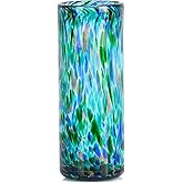 9.45" Tall Teal Vase Hand Blown Glass Vase Green, Modern Teal Home Centerpieces Wide Mouth Vases for Bud&Flower Decor - Ideal Living Room, Kitchen, Wedding, Dining Table, Office Center Table