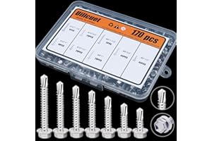 Uillcuet 170PCS #8#10 Self-Tapping Screws Assortment Kit, Hex Washer Head Self Drilling Screws for Metal Wood Plastic, 410 Stainless Steel Sheet Metal Screws, 8 Sizes Length 1/2" to 1-1/2''