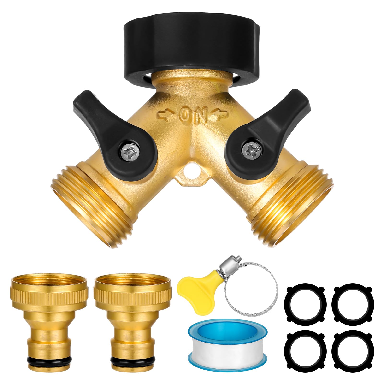 Partideal 2 Way Garden Hose Splitter,Garden Hose Splitter,Y Valve,2-Way Tap Connector with Individual On/Off and Two Quick Connector, 3/4" Tap Y Splitter Brass Hose Connector,2 Way Splitter