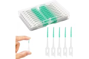 ACSKD Dental Floss Picks, 200 Count, Soft Rubber Brush Head, Interdental Brushes with Convenient Carry Case,Dual-Ended Toothp