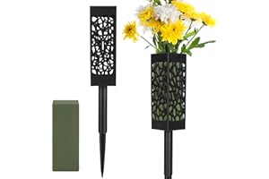 Fetanten Cemetery Vases for Grave, Grave Decorations for Cemetery with Foam Long Spike Stake Drainage Holes for Outdoor Memorial Cemetery Floral Holder Vases Gravestone (2 PCS)