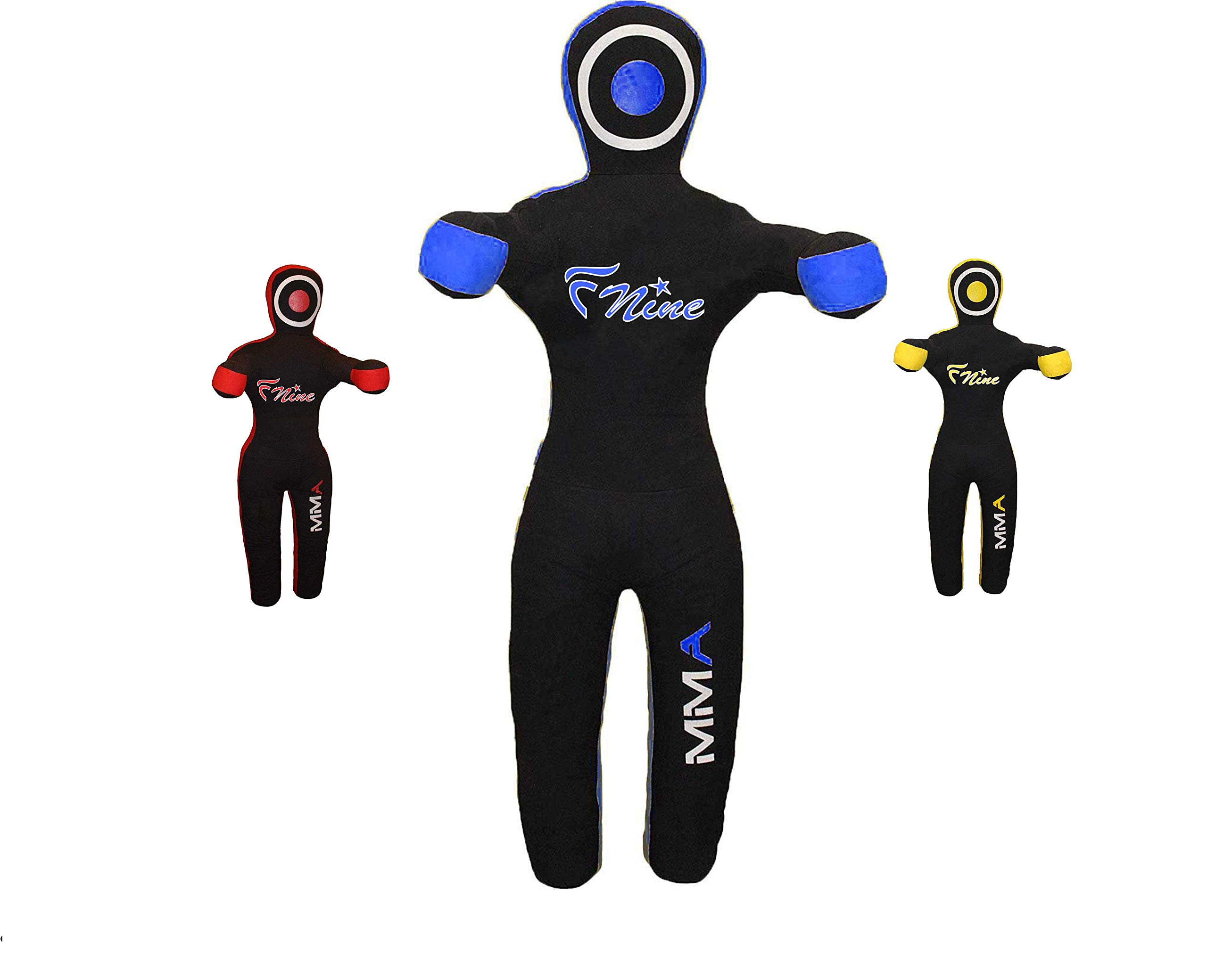 FNine MMA Grappling Dummy, for Judo, Wrestling, Brazilian Jiu Jitsu, Submission and Throwing UNFILLED Canvas Bag (Black and Blue, 70")