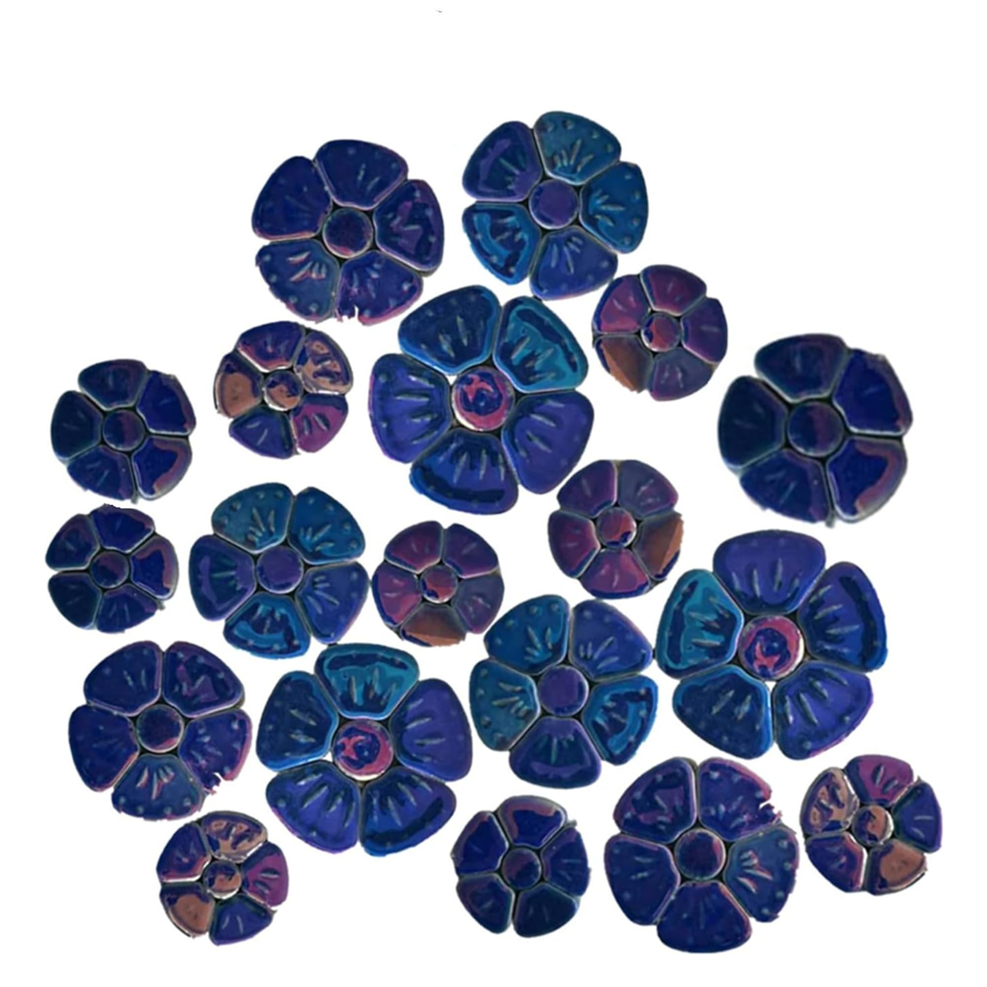 Photo 1 of 1.1 LB Random Iridescent Flower Ceramic Mosaic Tiles for DIY Crafts,3 Size Flowers Mosaic Pieces for Artwork,Photo Frames,Cups,Flower Pots,Fish Tank,Vases,Make Stepping Stones (Deep Blue)