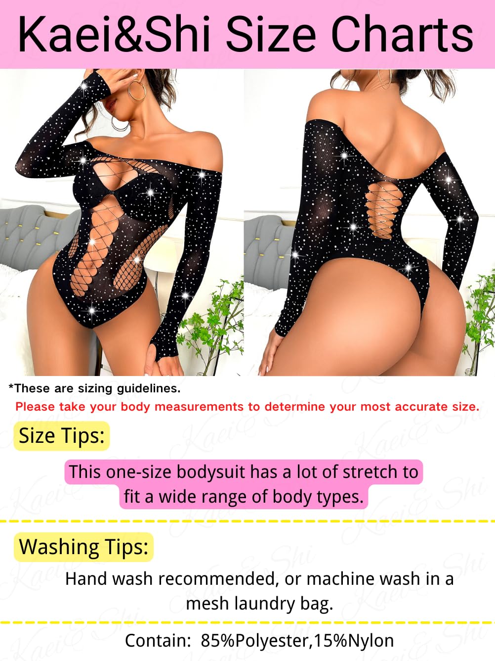 Kaei&Shi Rave Outfits For Women, Rhinestone Bodysuit Fits 0-16, Exotic Dancer Sexy Tops, Fishnet Stripper Plus Size Lingerie
