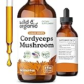 Wild & Organic Cordyceps Tincture - Cordyceps Sinensis Mushroom Extract for Immune & Energy Support - Liquid Mushroom Supplement - Vegan, Sugar & Alcohol-Free Drops - 4 fl oz