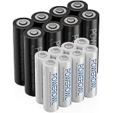 AA AAA Rechargeable Batteries POWEROWL, Pre-Charged High Capacity 2800mAh & 1000mAh 1.2V NiMH Battery Low Self Discharge, Pac