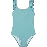Gottex Kids Textured Square Neck Ruffle One Piece Swimsuit Chlorine Fade Resistant and Built-in UPF UV 50+ Protection