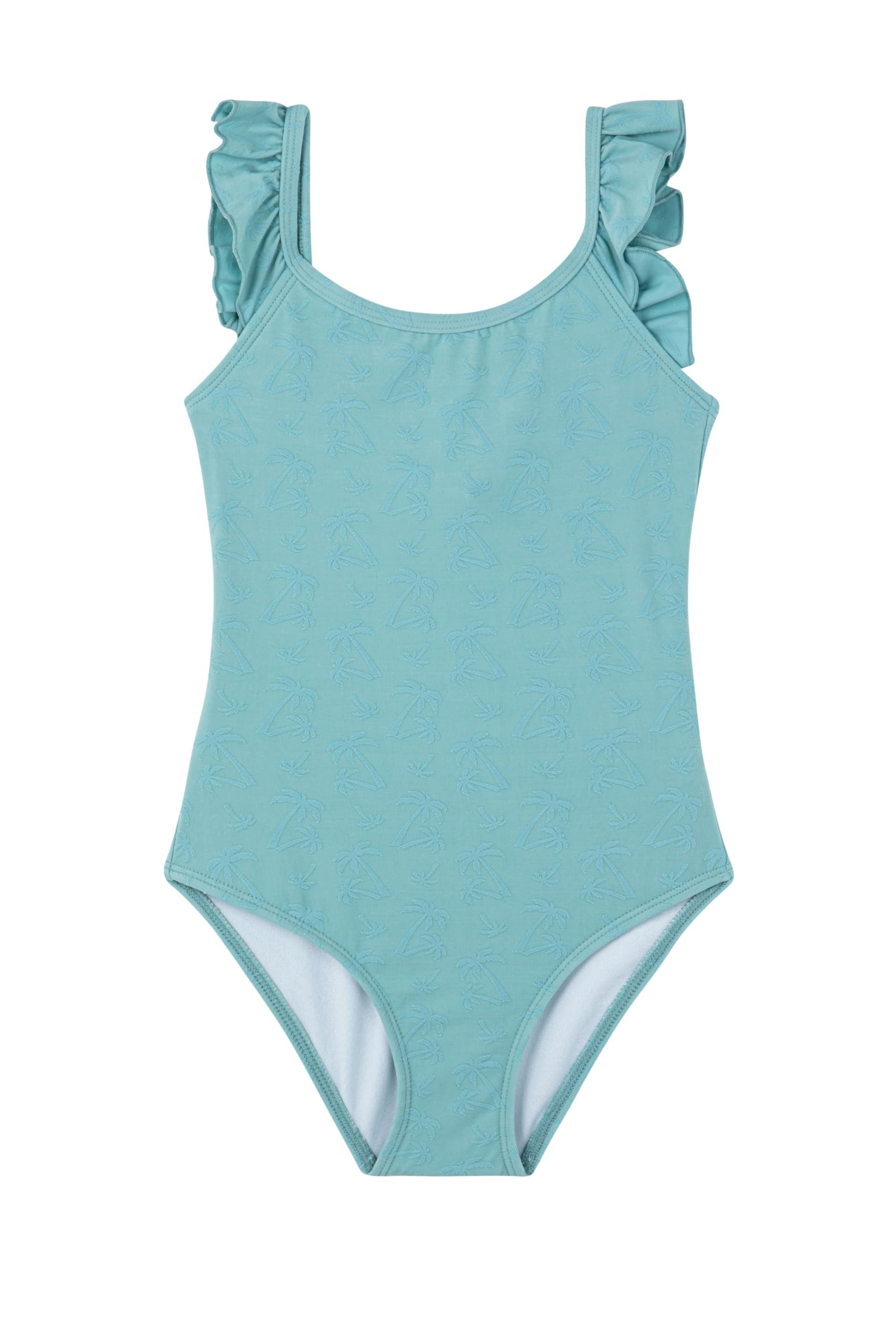Photo 1 of Gottex Girls Kids Textured Square Neck Ruffle One Piece Swimsuit Chlorine Fade Resistant and Built-in UPF UV 50+ Protection, Green