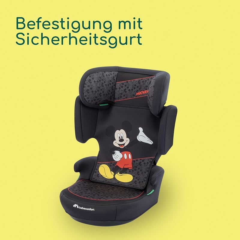 Disney RoadSafe i-Size, Kindersitzerhöhung mit Rückenlehne, 3,5–12 Jahre (100–150 cm), Mickey Maus Kindersitz, Klappbar, Gurtinstallation, 14 Kopfstützenpositionen, Authentic Mickey