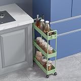 SOLEJAZZ 3-Tier Storage Trolley Cart Slim Rolling Utility Cart Green view 3