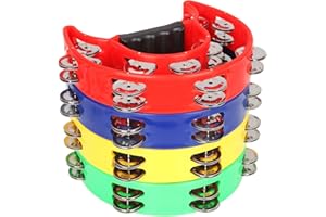 FengWu 4 Pack 9" Half Moon Handheld Tambourine Metal Jingles Tambourines for adults - Double Row, Plastic Musical Percussion Tambourines Music Rhythm Tambourine (Multicolor)