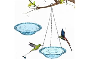 Nodaaiie 2 Pack Hanging Bird Bath and Feeder, Plastic Bird Water Bowl and Seed Tray for Outdoor Garden Yard Decor to Attract Wild Birds, Nature Blue, 9.25 Inches