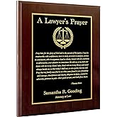Customizable Lawyer's Prayer Plaque - Thank or Congratulate an Attorney or Celebrate a Law Student's Accomplishments - Include Their Name or Special Message (Cherry Wood w/Black and Gold Metal)