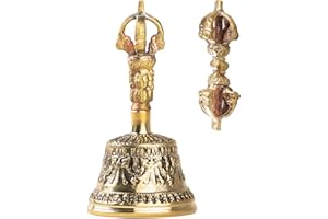 Mini Tibetan Bell Bajra Set - Dharma Object Alter Pray Singing Bowl Hand Bell Handmade Buddhist Meditation Bell by Himalayan Bazaar (4-Inch)