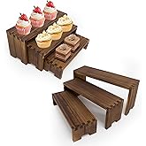 Wood Display Risers Set - 2 Set Large Wooden Tiered Riser Display Stands, Layered Aesthetic Shelves for Cupcakes, Jewelry, Craft Displays, Ideal for Funko Pops, Tabletop Exhibits (carbonized, 6 Pack)