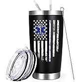 Qtencas Gifts For Paramedics, Paramedic Gift, EMT EMS Paramedic Travel Tumbler, 20oz Insulated Stainless Steel Travel Tumbler with Lid, Birthday Christmas Gift for Male Nurse Men Women, Black