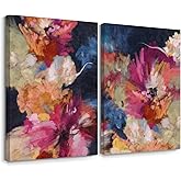 Colorful Abstract Wall Art Decor Modern Flower Canvas Wall Art Abstract Flower Pictures Painting Modern Colorful Artwork Posters Abstract Prints for Living Room Bedroom 16x24 Ready to Hang Set of 2