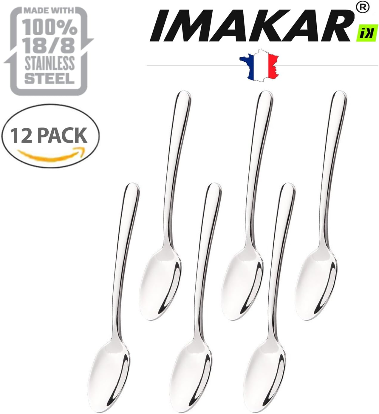 imakar® Small Coffee Spoon, Tea Spoon, Set of 12 Stainless Steel Espresso Spoon Dessert Spoon, Spoon Cafe Design Epuré