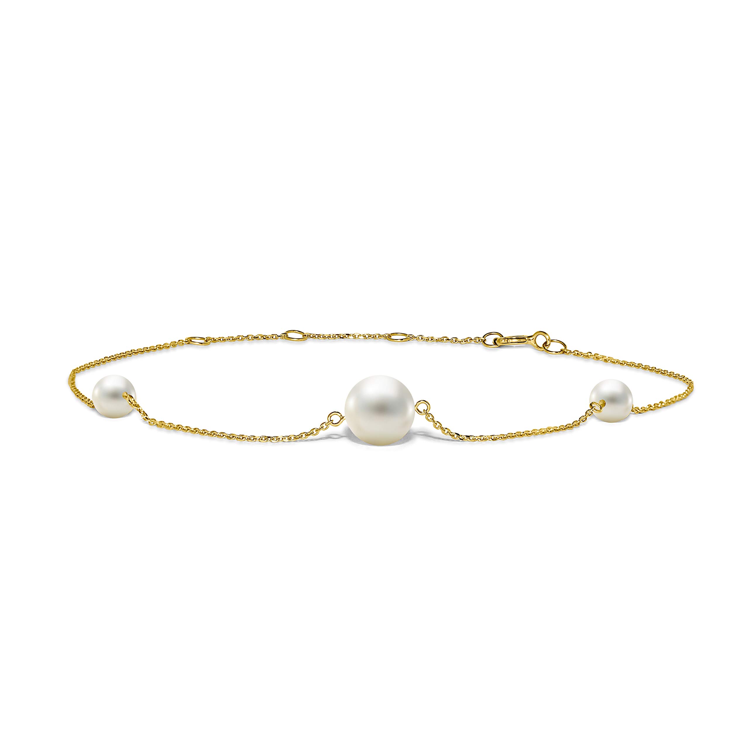 MIORE 14 kt 585 yellow gold bracelet with 3 white freshwater pearls of 4.5 mm for women, length 215 mm