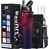 40OZ Stainless-steel Water-Bottle with Straw - Pop-up Spout & Straw Lids, Survival Paracord Handle, Storage Sleeve & Cup Mat, Leak Proof Reusable Insulated Men Women Water Jug for Gym Workout