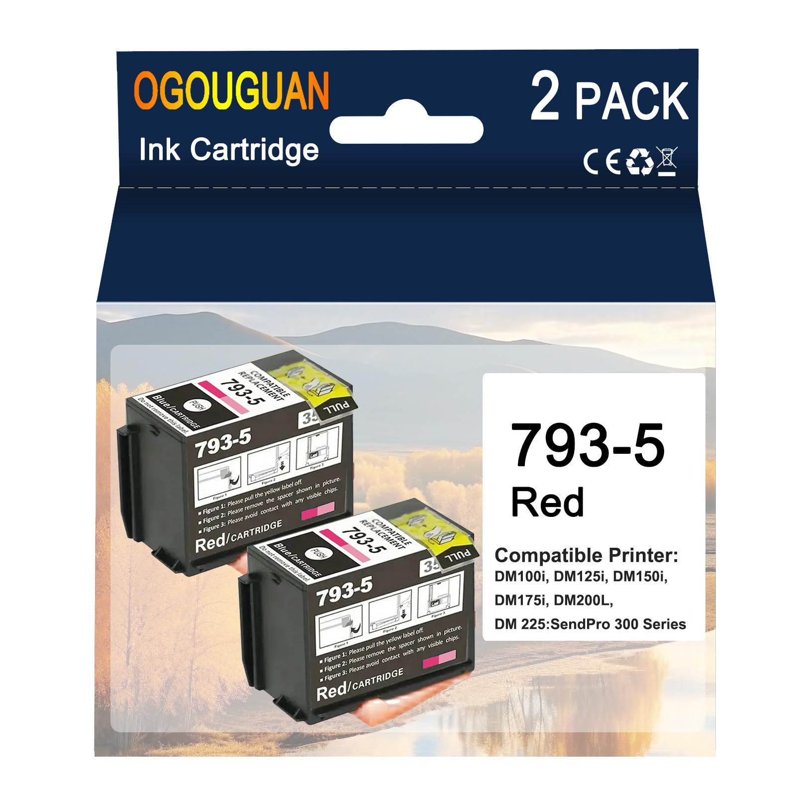 Photo 1 of OGOUGUAN 793-5 Red Ink Cartridge (35ml) Compatibe use for DM100i, DM125i, DM150i, DM175i, DM200L, & DM 225: SendPro 300, Series Postage Meters,2 Packs
