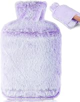 BOLEi Hot Water Bottle 2L with Luxury Faux Fur Cover Purple Leakproof view 1