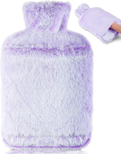 BOLEi Hot Water Bottle 2L with Luxury Faux Fur Cover Purple Leakproof