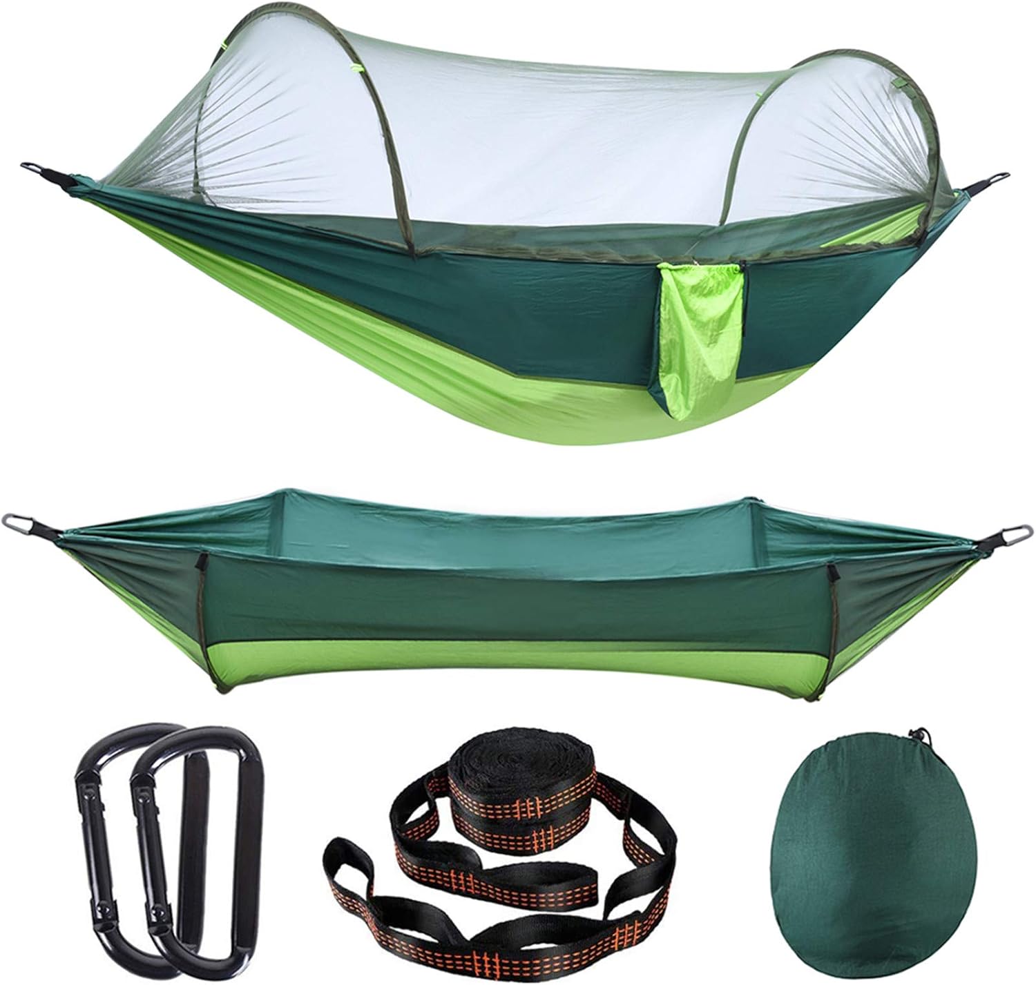AMZQJD Camping Hammock with Automatic Pop-up Mosquito Net, Portable Single  u0026 Double Hammock with Tree Straps, Carabiners and Storage Bag for Outdoor,  