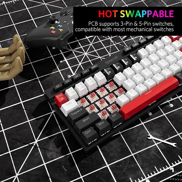 REDRAGON K635 HOT SWAPPABLE MECHANICAL KEYBOARD CUSTOMIZED RGB BACKLIT WITH VOLUME CONTROL, BLUETOOTH/2.4G-WIRELESS/USB-C COMPACT GAMING KEYBOARD WITH RED SWITCHES(68+10KEYS)