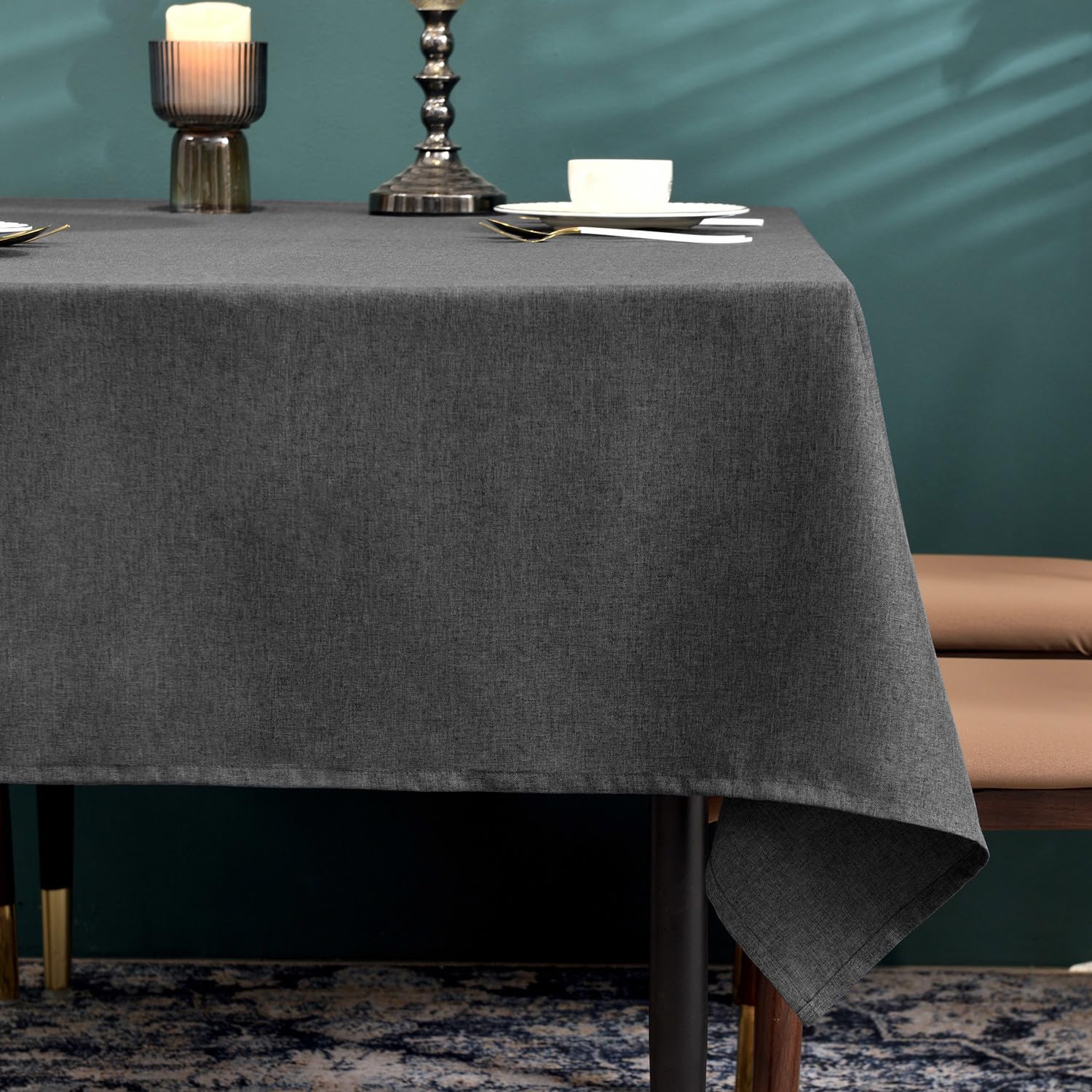 BALCONY & FALCON Table Cloth, Wipe Clean Tablecloth Rectangular – Waterproof, Machine Washable Table Cover for Kitchen, Dining, Party & Outdoor Use (Dark Grey, 145 x 300cm)