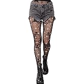 Psixnc Sparkly Tights, Skull Tights, Sexy High Waist Sparkly Fishnet Tights - Premium Women's Stretchy Fishnet Stockings for Women, Trendy and Comfortable Halloween