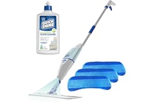 Quick Shine Spray Mop Kit with 3 Reusable Mop Pads & 1 Safer Choice Multi-Surface Floor Cleaner 16oz | Quick & Easy Cleaning | No Batteries Required | Refillable Cleaning Cartridge,White