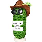WLVGR Positive Pickles Decor,3 Handwritten Card Crochet pickles Gifts, Mini Positive Crochet Animals, Support Pcucumber Emotional Decor, Birthday Gifts for Boyfriend, Best Friend, Brother, Father, Men