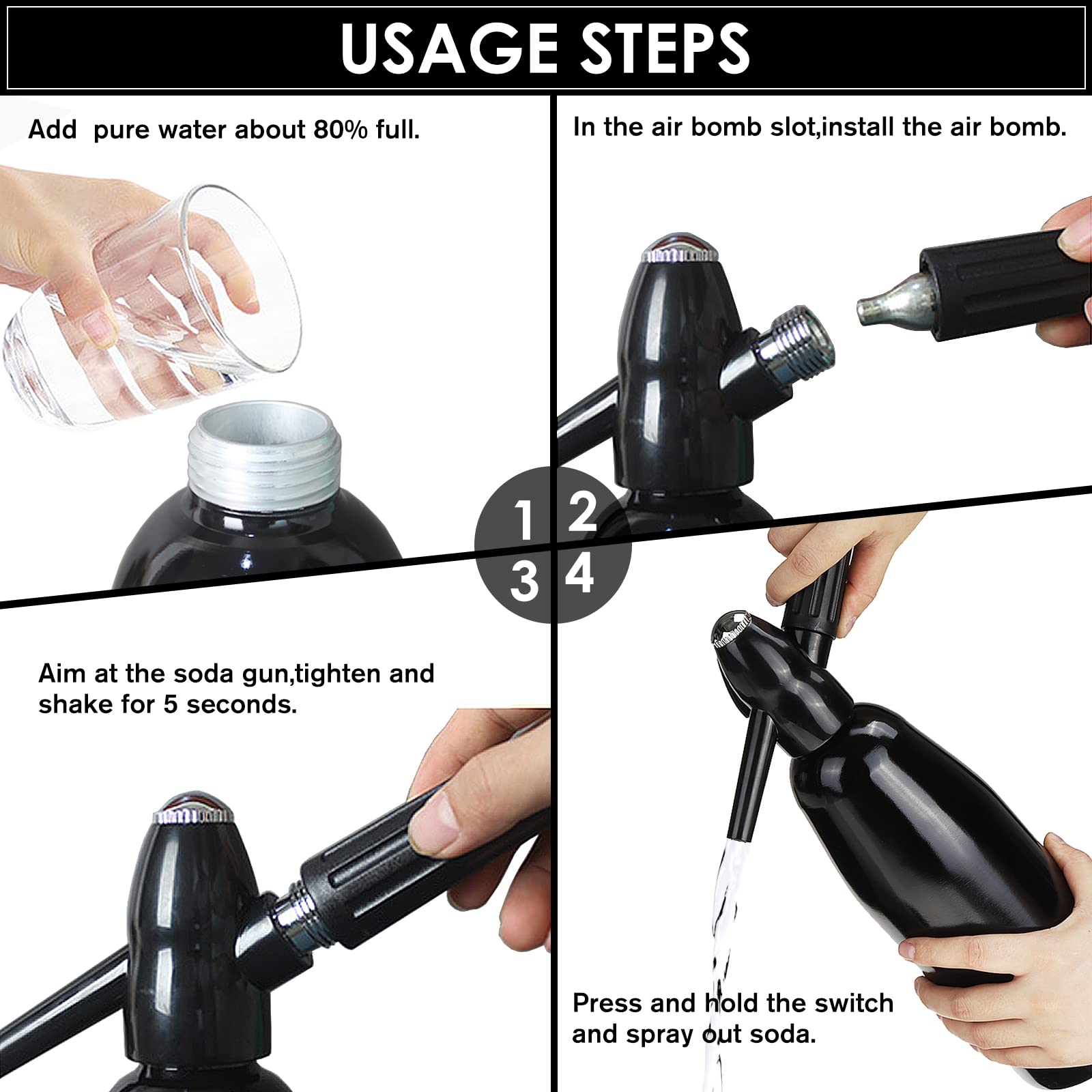 Sparkling Water Maker, 1L Soda Siphon, Aluminum Sodastream Soda Makers for Home, Portable Water Maker for Soda Water, Cocktails or Soda Water, Use 8 gram CO2 Cartridges(Not Included)