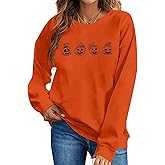 Halloween Sweatshirts for Women Halloween Pumpkin Face Long Sleeve Shirts Fall Pumpkin Pullover Tops