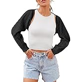 YUNLORIA Womens Y2K Open Front Bolero Shrug Cropped Sweater Cardigans Loose Puff Long Sleeve Crop Ribbed Knit Tops