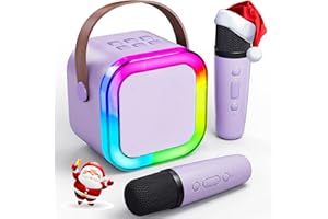 Verkstar Mini Karaoke Machine for Kids Adults, Portable Bluetooth Karaoke Speaker with 2 Wireless Microphones for Kids Teens Adults, Ideal Gifts for Girls Boys Birthday Holiday Home Party (Purple)