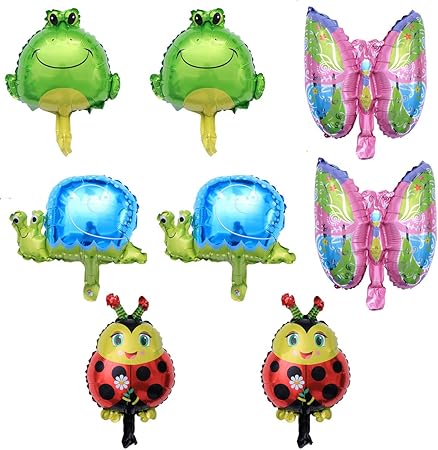 Amazon Amosfun 誕生日パーティー風船漫画動物かわいいカエルてんとう虫カタツムリ蝶アルミニウムアルミ風船8ピース小さなサイズ 風船 バルーン おもちゃ