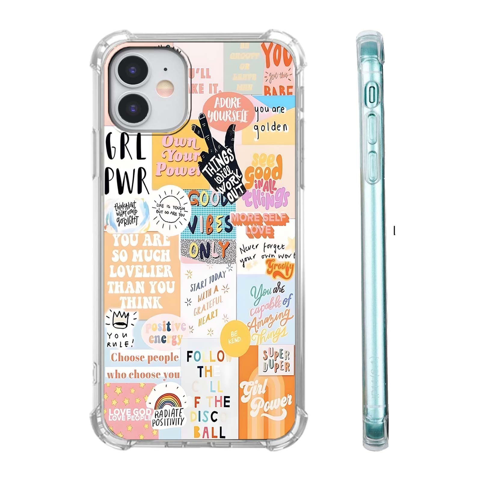 Hsondcn Case for iPhone 11 with Beige Design,Cute Inspirational Positive Quotes Collage Pattern,Trendy Soft TPU Bumper Phone Cover(11,Yellow)