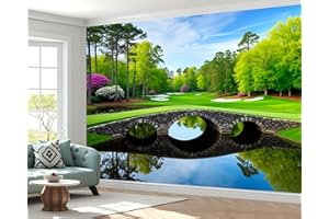 Peel and Stick Wallpaper 100'' x 144'' Self-Adhesive Wall Mural Tranquil Golf Course Landscape Stone Bridge Greenery Large Wa