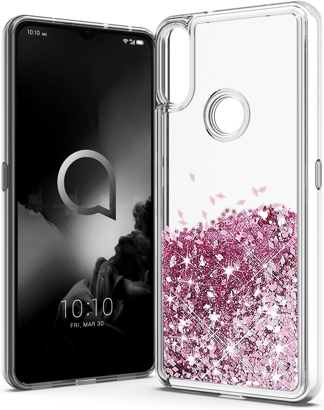 UNC Pro Quicksand Glitter Cell Phone Case for Alcatel 3V 2019, TPU Liquid Flowing Sparkle Hybrid Case Shockproof Bumper Cover, Rose Gold