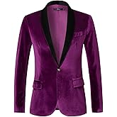 THWEI Mens Velvet Blazer Slim-Fit Solid Color One Button Blazer Sport Coat Jacket for Wedding Dinner Party
