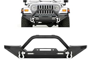 ECOTRIC Front Bumper Compatible with 1987-2006 Jeep Wrangler TJ YJ with Winch Plate D-Ring and 2 LED Lights Black Rock Crawle