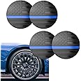 cerfioo 4 PCS American Flag Decorative Wheel Center Caps, Rust-Proof Durable Round Car Hub Caps, 2.2" x 2.2" Rim Fastening Mounting Accessories, Universal for Most Cars (Blue)