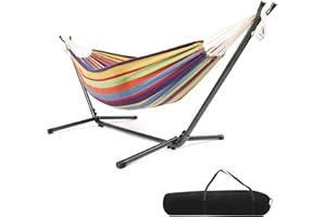 ONCLOUD Heavy Duty 550 LBS Double Hammock with Stand Included with Portable Carrying Bag, Upgraded 2 Person Hammock with Frame for Outdoors & Indoors, Series TDCTZ2 - Rainbow Stripe