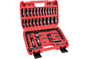 LLNEDL 3/8" Drive Impact Socket Set 95Pcs, Spark Plug Socket (5/8", 13/16"), 6 Point Metric & SAE from 5/16"- 3/4", 8-22mm, CR-V Deep & Shallow Kit with Quick Release Ratchet (72-Tooth) for Home & DIY